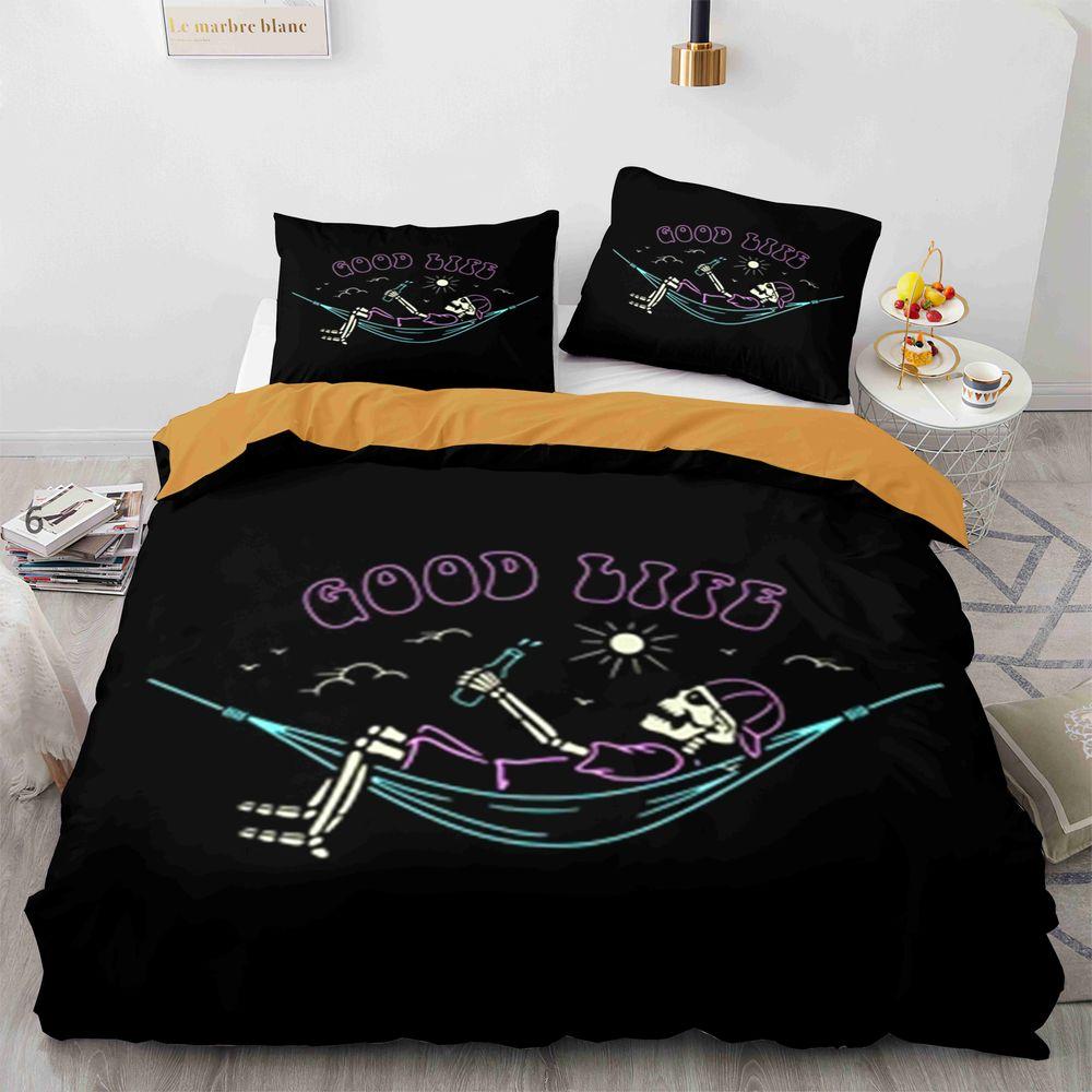 Sugar Skull King Queen Duvet Cover Funny Skeleton Halloween Bedding Set Gothic Spooky Bone Quilt Cover Polyester Comforter Cover
