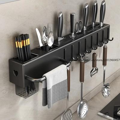 Kitchen Organizer Knife Rack Storage Box Household Knife Rack Spoon & Chopstick Holder No Hole Required Hanging Storage Box