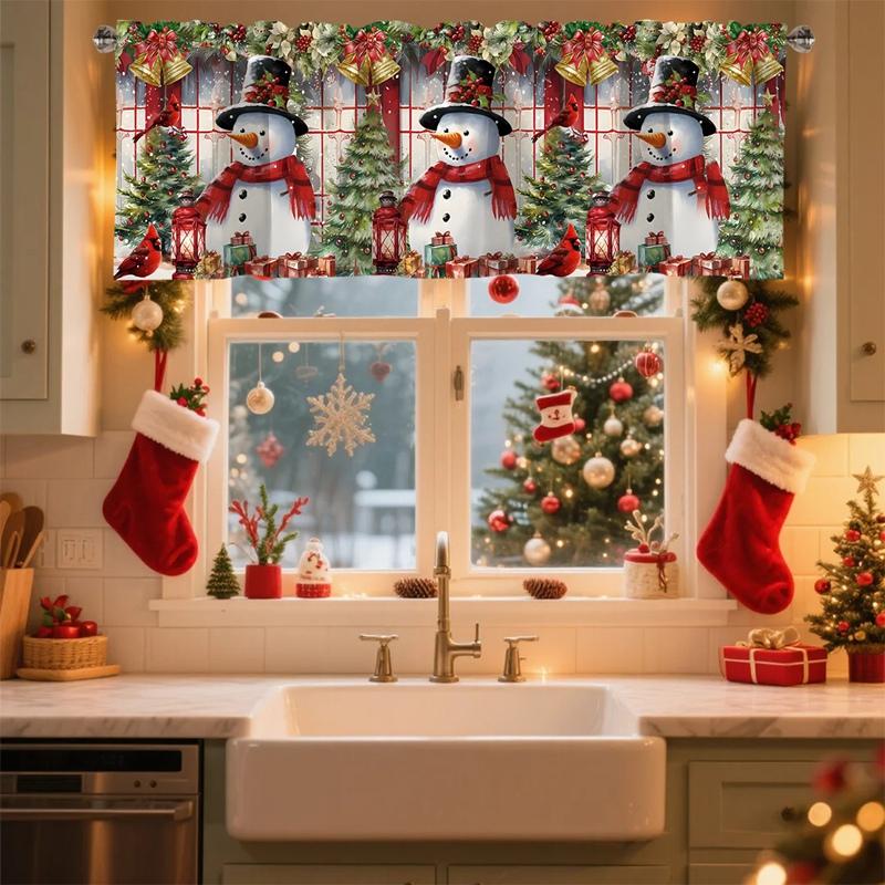 Christmas Short Curtains Valances Christmas Decorations for Home 2026 Xmas Ornaments Windows Treatments for Kitchen Bathroom