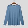 INCERUN Men Scoop Neck Long Sleeve Loose See Through Rib Undershirts Basics Tops