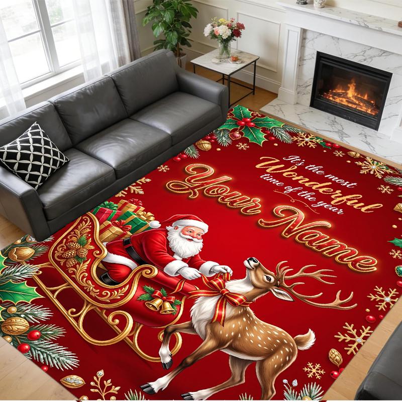 Christmas Custom Name Printed Square Area Rug Soft Non Slip Floor Carpet For Bedroom Holiday Gift