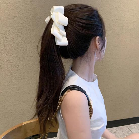 Women Hair Clip Anti-slip Teeth Three-Dimensional Bow Design Strong Grip Hair Claw Satin Texture Ponytail Holder Versatile Hair Accessory