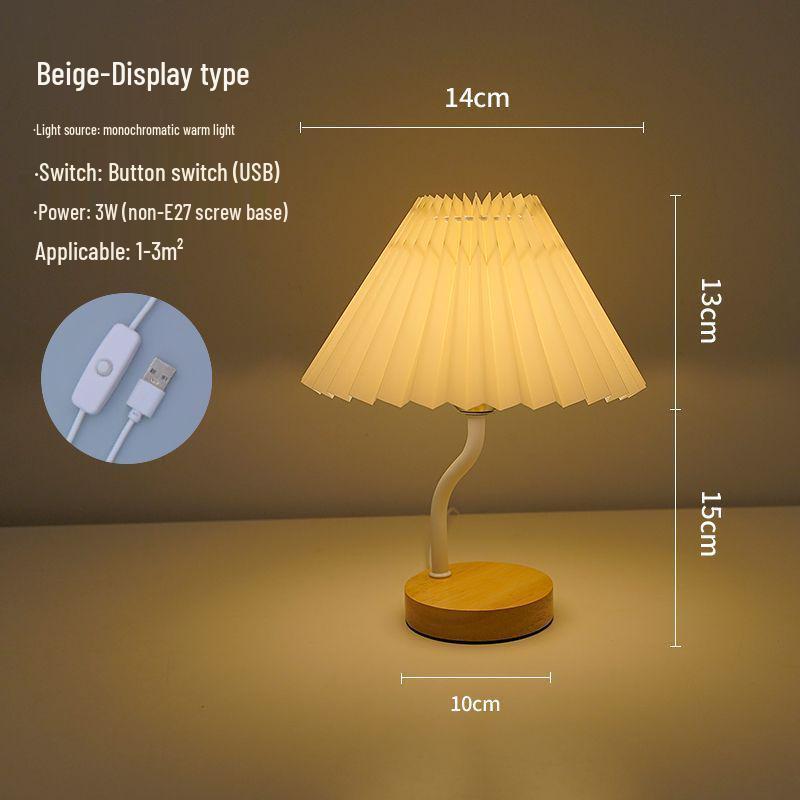 Multifunctional Pleated Bedside Table Lamp with Storage & Remote-Control Night Light
