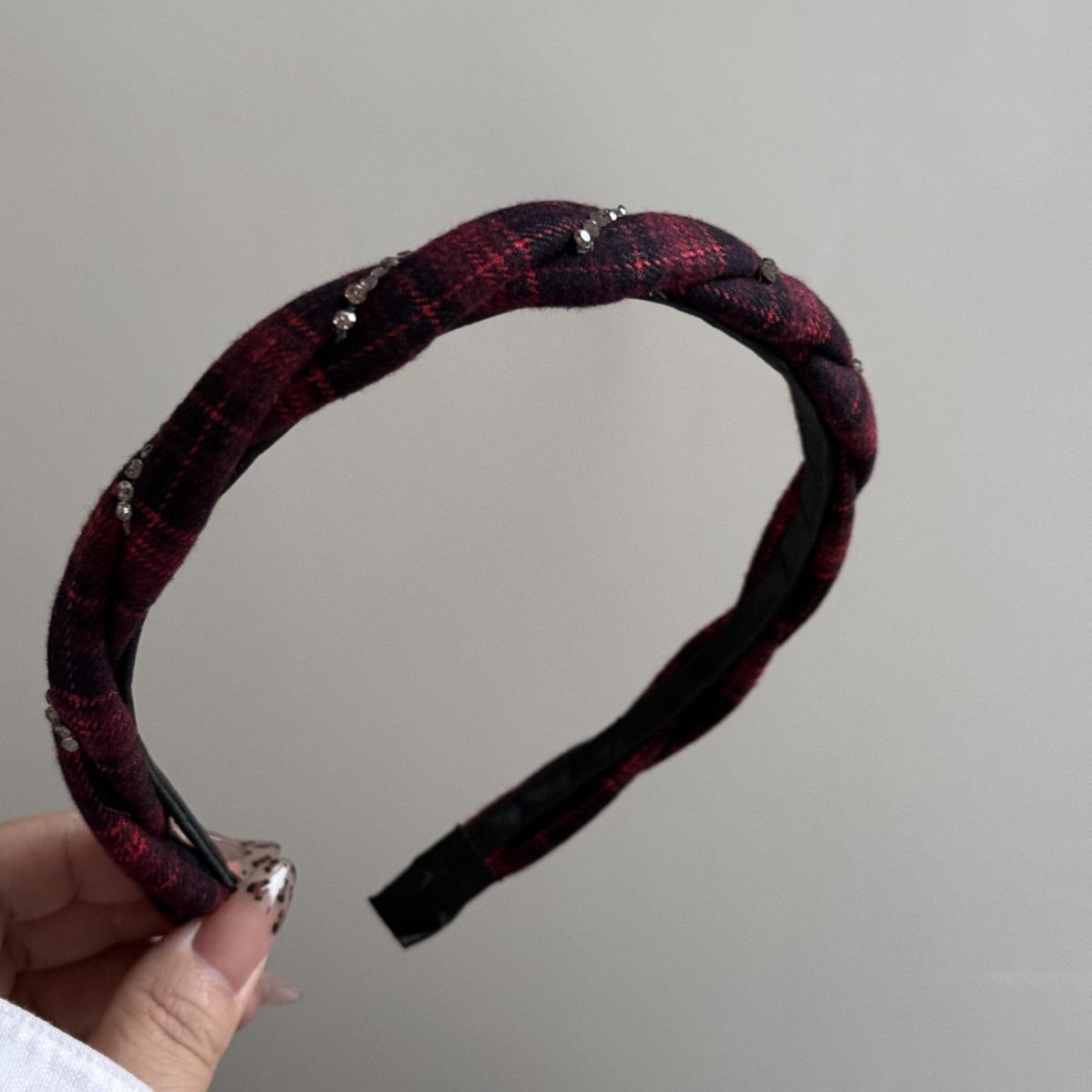2024 Rhinestone Twist Braid Retro Plaid Headband for Women