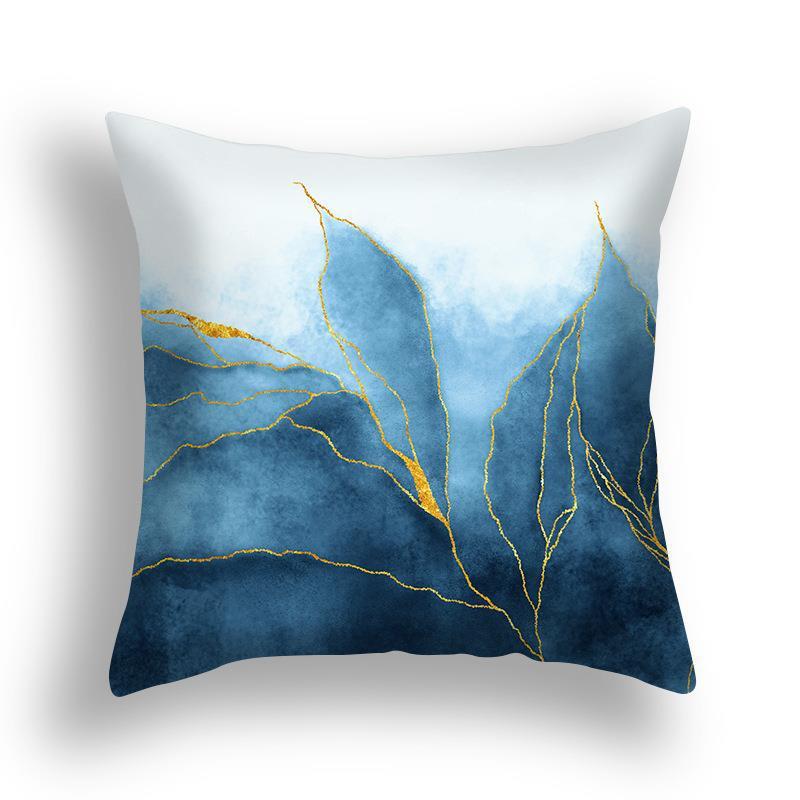 Niebieska Marmurowa Poszewka na Poduszkę 45x45cm Wzór Skały Morskiej Kwadratowa Sofa Poduszka Kwadratowa Abstrakcyjny Liść