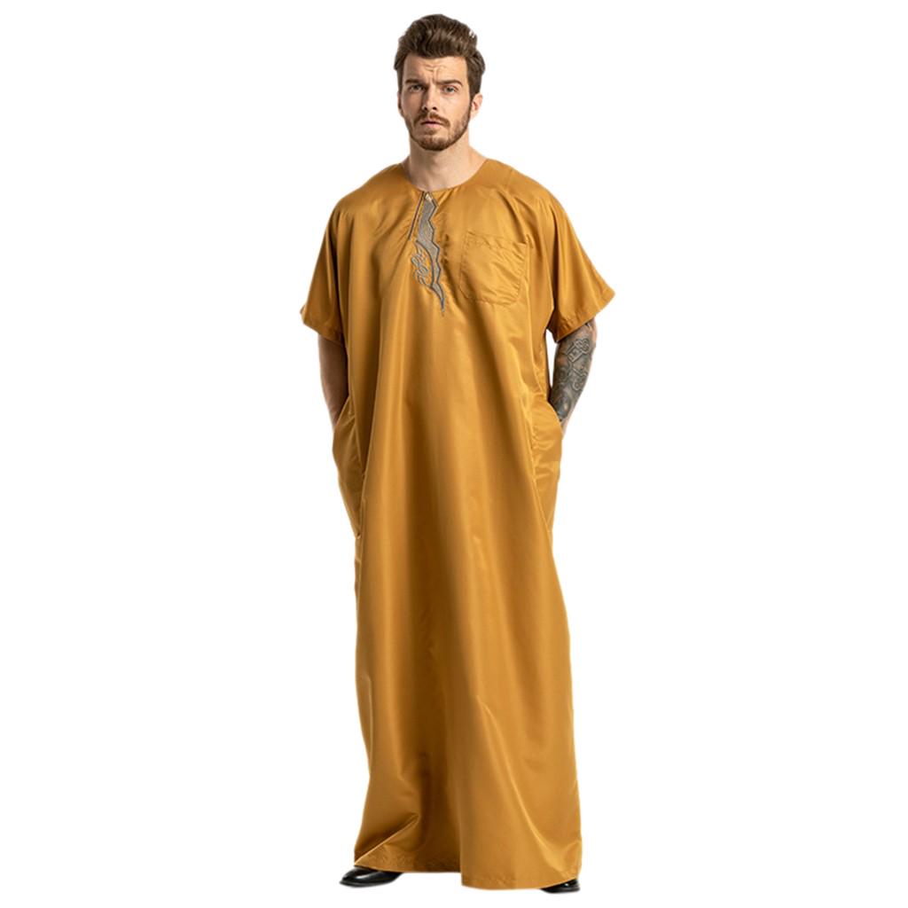 Mens Muslim Dress,2019 Long Sleeve Casual Loose Ethnic Middle East Kaftan Abaya Robe Maxi Dress for Men