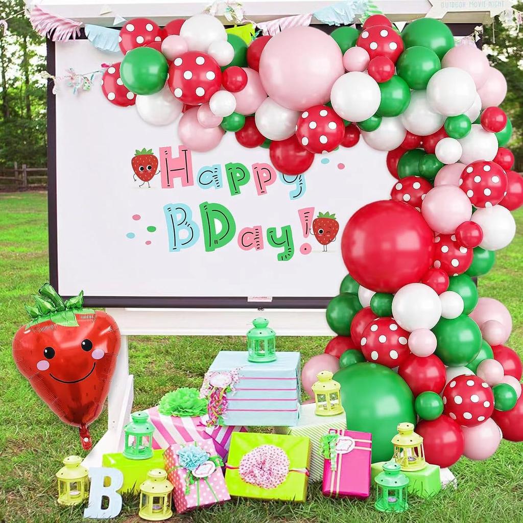 Summer Strawberry Party Balloon Wreath Set Girl Birthday Red Latex Balloon Birthday Background Decoration
