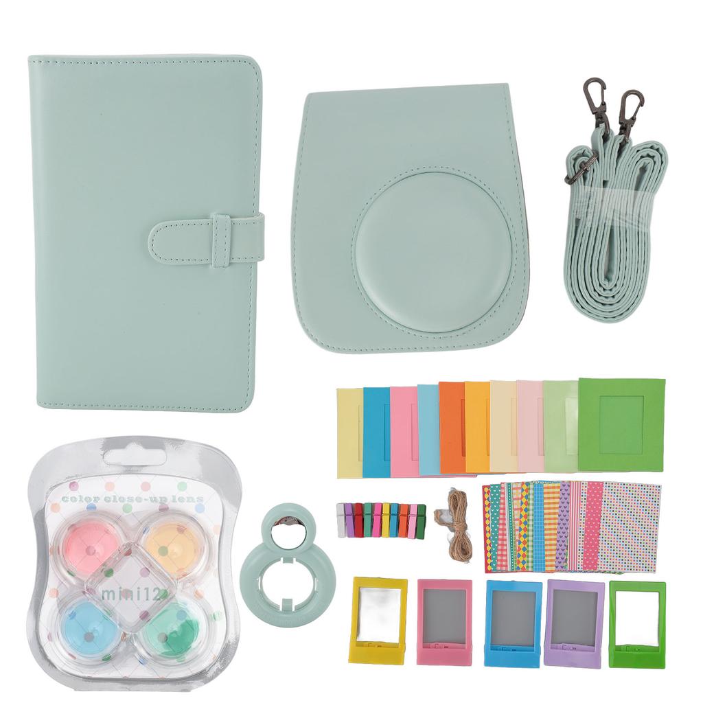 Instant Camera Protective Case with Photo Frames Album Shoulder Strap Selfie Mirror Filters Stickers for Fujifilm Instax Mini12