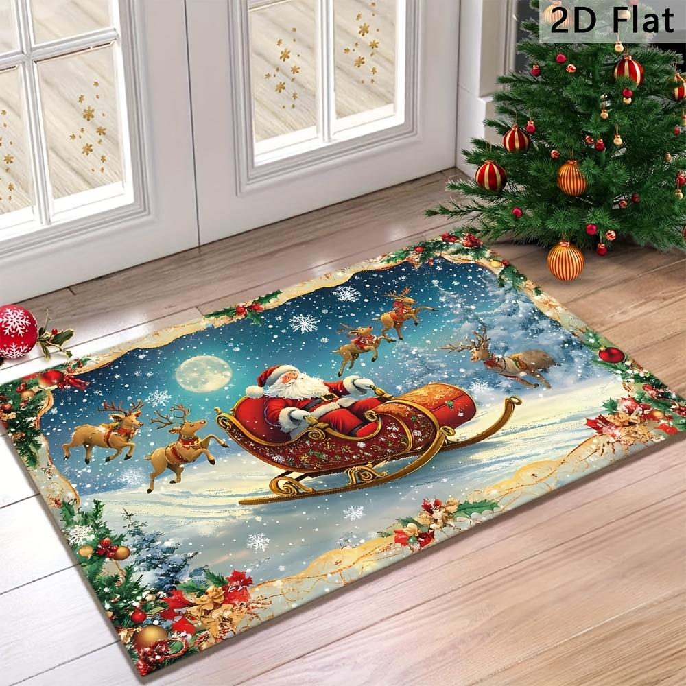 Santa Reindeer Sleigh Doormat, Non-Slip Rug, Machine Washable Indoor Mat for Front Door, Hallway, Living Room, Christmas Gift