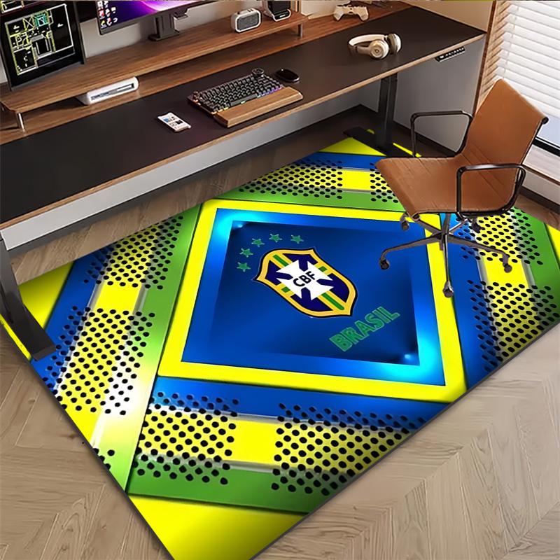 Brazil CBF National Team Dot Pattern Diamond Frame Print Doormat Non Slip Rectangular Floor Mat Soccer Fan Entrance Rug