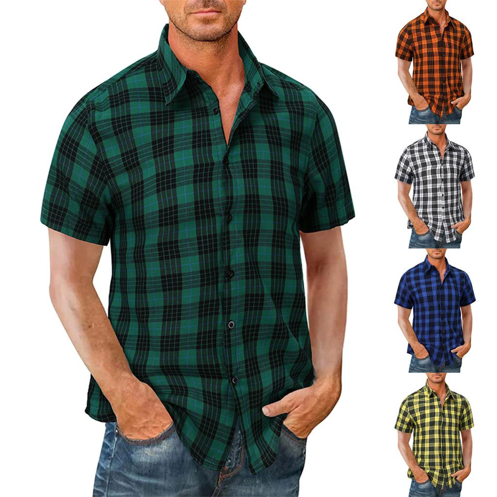 Designové jaro léto pánské ležérní bavlna len pruhovaný potisk Košile s krátkým rukávem Volné košile