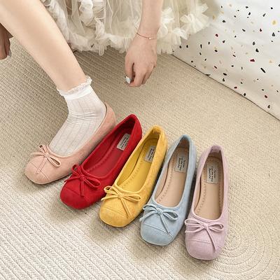 Franse retro platte ballerina's damesschoenen zomer nieuw suède pendelen ondiepe mond platte enkele schoenen zachte zool oma schoenen