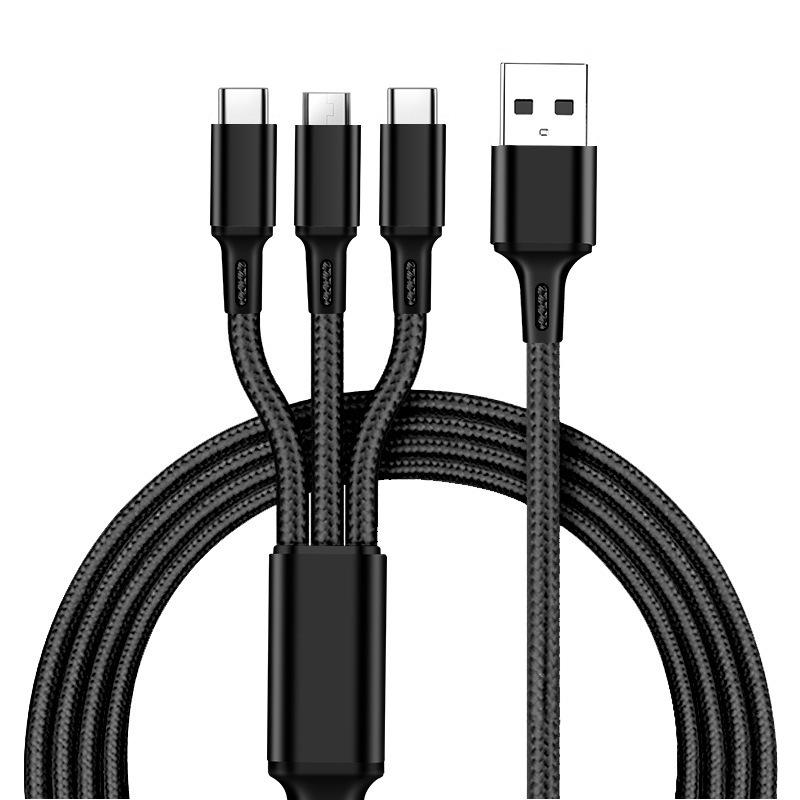 Nylon-Braided 3-in-1 Fast Charging Cable (2A) with Multiple Heads for Mobile Phones