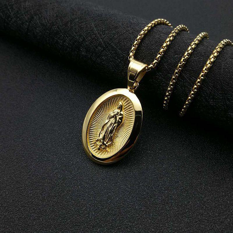 European and American Jewelry, Vacuum Gold-plated with Diamonds Virgin Mary Pendant Item 2026 60CM