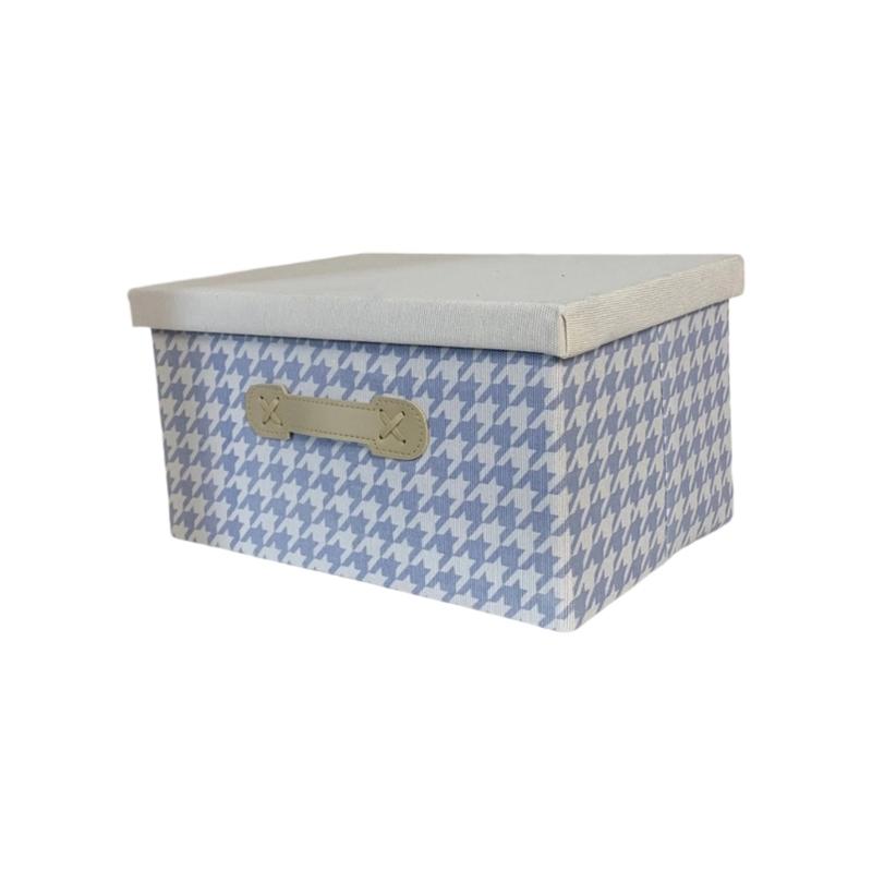 

Foldable Storage Bin With Cover Houndstooth Pattern Fabric Organizers for Items Office Supplies Travel Accessory S синий