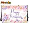 Mocsicka Alles Gute zum Geburtstag Kulisse Schmetterlingsdekorationen Neugeborenen Fotografie Requisiten Babyparty Mädchen Foto Hintergrund Studio Banner