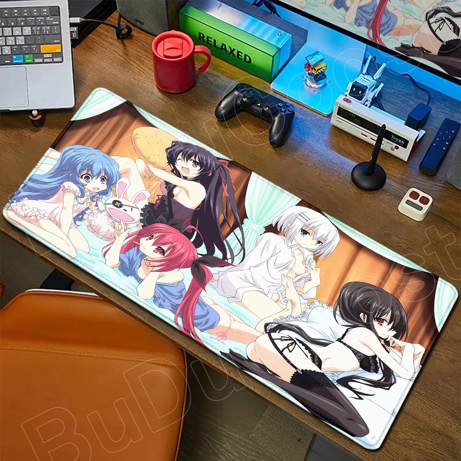 

HD Cute Girl Large Mousepad Anime Date A Live Mouse Pad Laptop Gaming Accessories Keyboard Desktop Tokisaki Kurumi Toka Yatogami 600x300x2mm