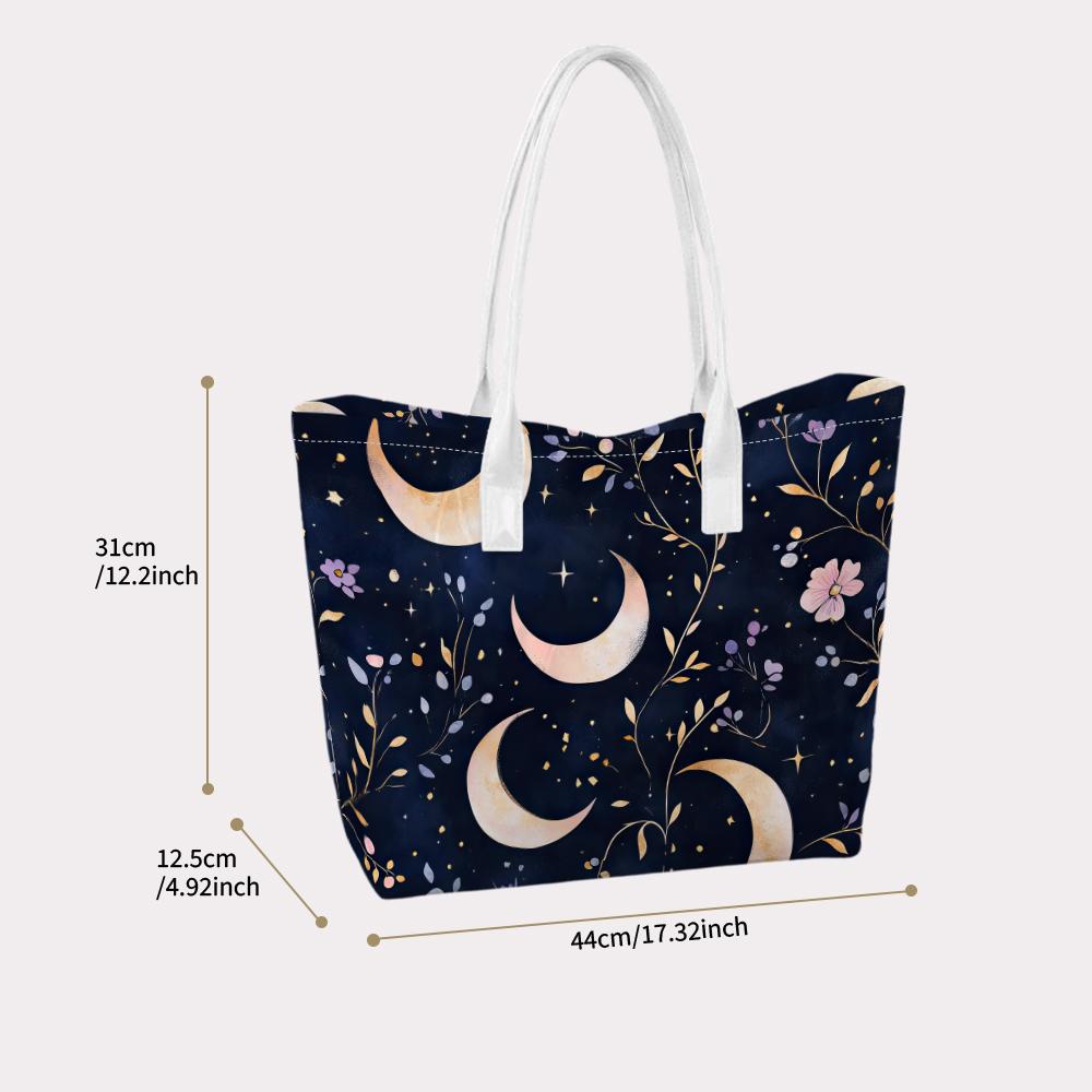 Moon Flower Tote Bag Fashion Casual Large Capacity Ladies Daily Shopping Shoulder Carry Bag