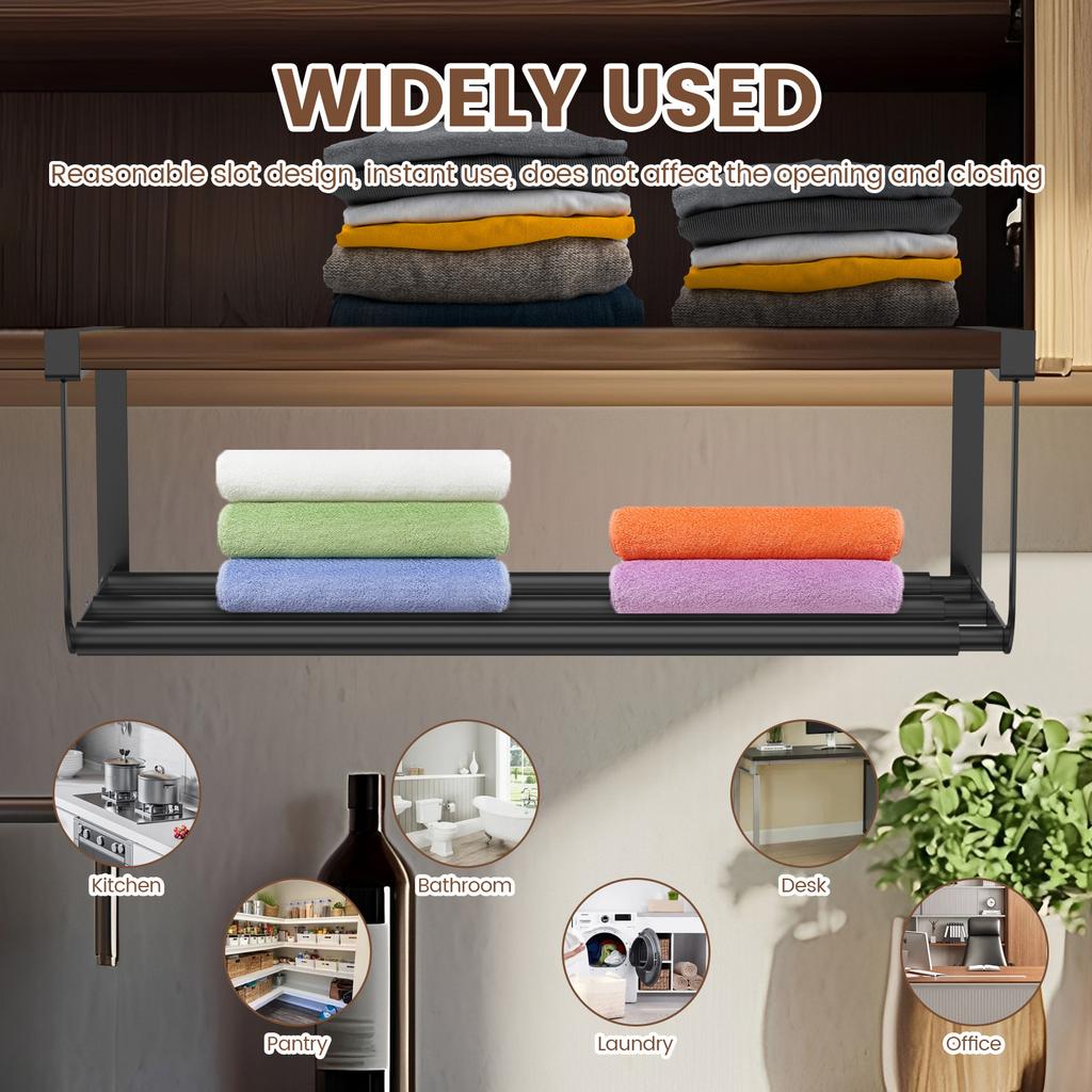 Hanging Under Shelf Organizer Rack Extendable Under Shelf Storage Basket for Pantry Cabinet Laundry Room Shoe Bench Closet