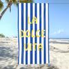 Extra Large Blue Striped Beach Towel, Oversized Microfiber Bath Towels, Aesthetic Italian Quote XL Summer Vacation Travel Towel