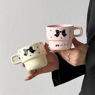Bow Ins Style High Value Ceramic Stacked Cup Office Girls Coffee Cup Household Ceramic Coffee Cup Plate