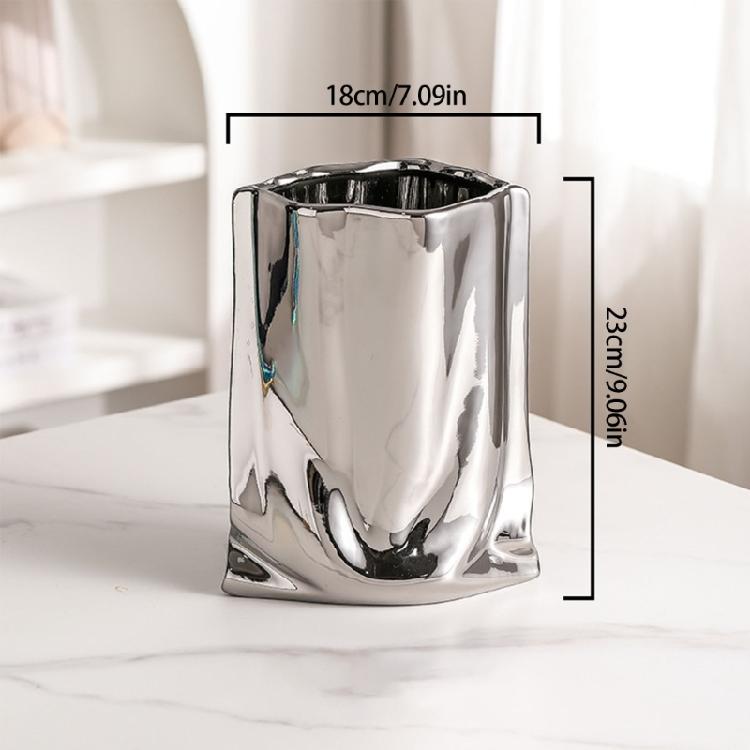 Decorative Electroplated Ceramic Vases With Handmade Pleats Living Room Decoration For Plant And Flowers