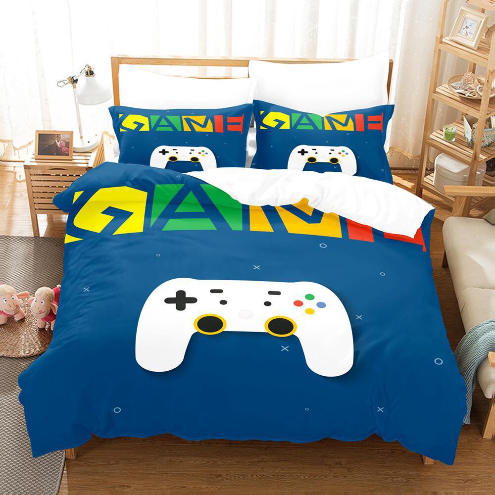 Cartoon Animation Digital Printing Keyboard Gamepad Bedding Three-Piece Microfiber Polyester Cotton Duvet