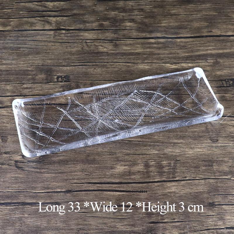 Ιαπωνική Γυάλινη Μακρόστενη Πιατέλα Δημιουργικές Διαφανείς Ορθογώνιες Πιατέλες Ακανόνιστης Υφής Γυάλινη Πιατέλα Σούσι Ειδικά Επιτραπέζια Σκεύη