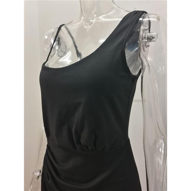 Women's Solid Color Sexy Split Long Skirt Pleated One-shoulder Evening Dress Skirt Women's Clothing