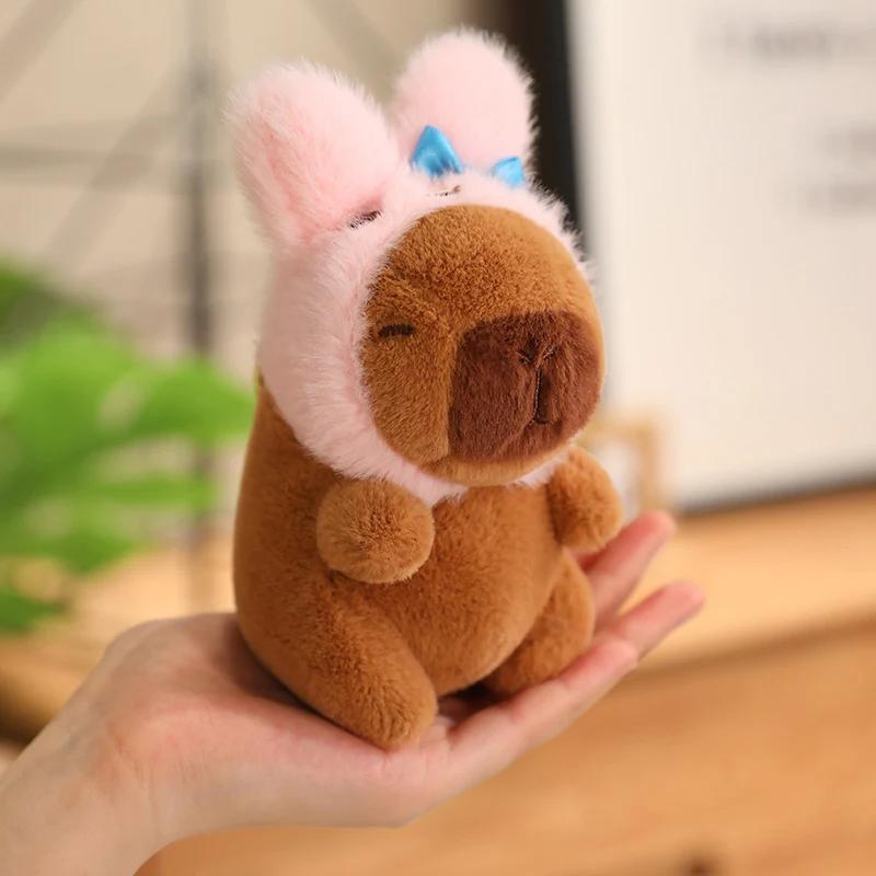 12cm Capybara Small Pendant Simulation Capibara Plushies Anime Toy With Pikachu Rabbit Cat Hat Doll Stuffed Animal Gifts