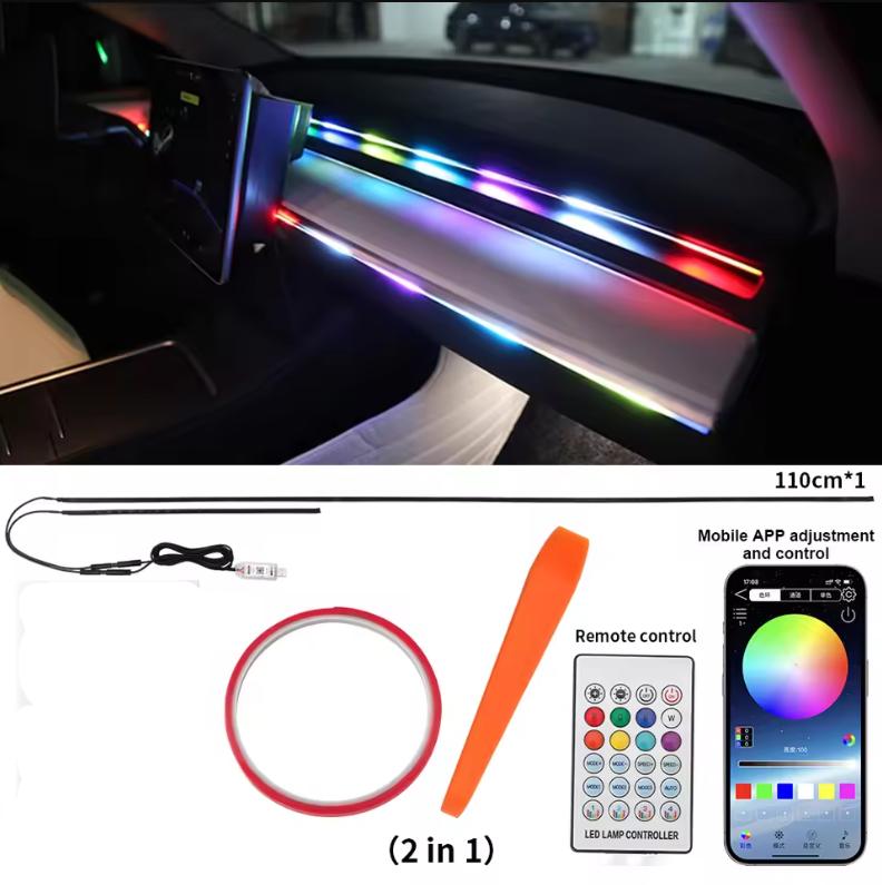 USB LED Car Ambient Lights App Remote Control Neon Light RGB Car Interior Decoration Acrylic Strips Atmosphere Lamp 64 Colors