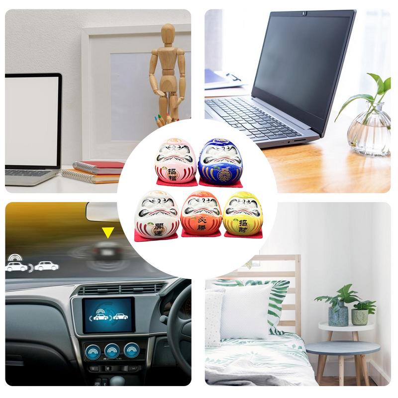 5pcs Ceramic Daruma Doll Statue Crafts Lucky Charm Fortune Ornament Landscape Home Desk Decor Miniature Gifts Accessories