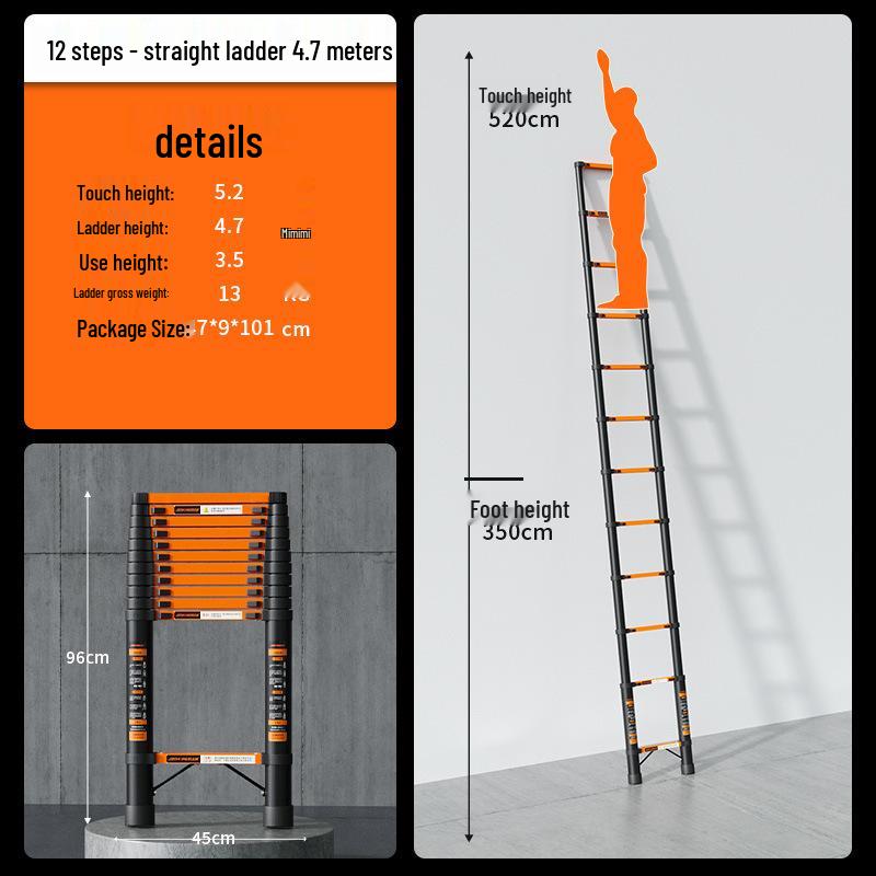 Multi-Function Thickened Carbon Steel Telescopic Ladder: Household A-Frame & Bamboo Joint Folding Engineering Ladder
