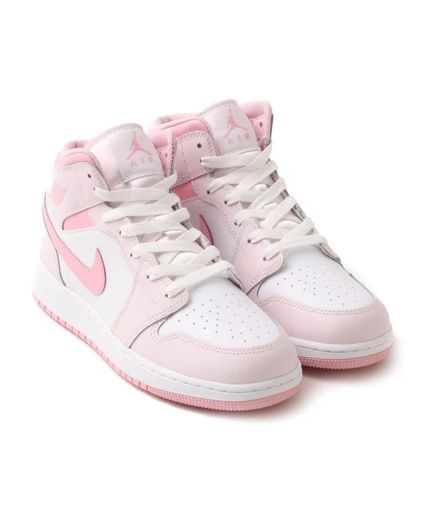 DQ8423-600 Nike GS Air Jordan 1 Mid Pearl Pink White Medium Soft Pink
