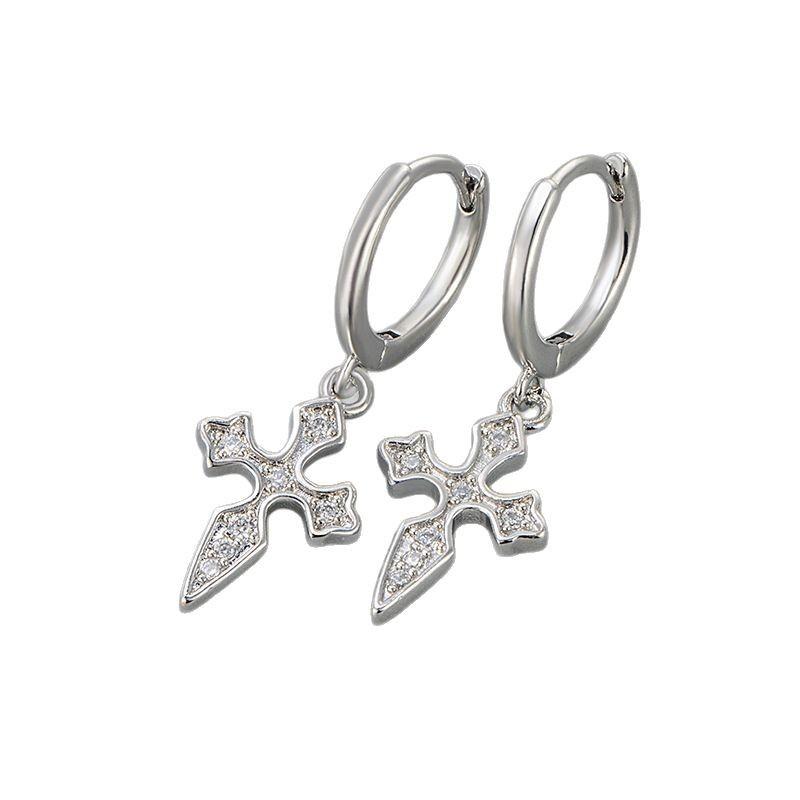 Fashionable Cross Drop Earrings For Women With Rhinestone Zirconia Personalized Ear Studs Jewelry