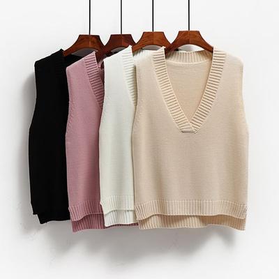 Spring and Autumn Korean Versatile V-neck Sweater Vest Women's Loose Fitting Student Sleeveless Knitted Camry Shoulder Knitted Cotton Vest
