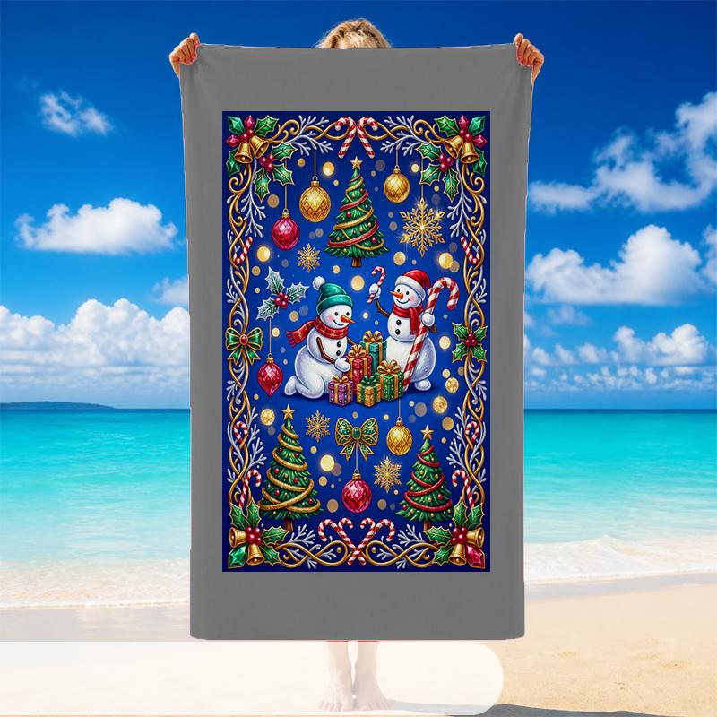 Christmas Printed Beach Towel Soft Quick Dry For Indoor Outdoor Home Use Holiday Gift