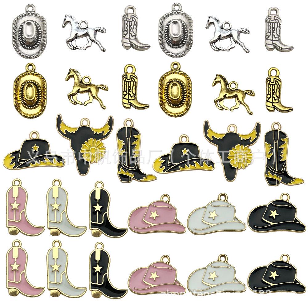 

Аксессуары для украшений «Голова быка» в стиле западного ковбоя: Пистолет, Сапоги, Шляпа, Шарф, Капля масла, Сплав для DIY браслетов, ожерелий, подвесок