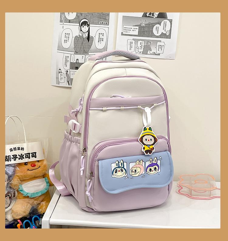 School Bag Contrasting Color Cartoon Large Capacity Multi-compartment School Bag Versatile High Value Backpack Simple Leisure Travel Bag