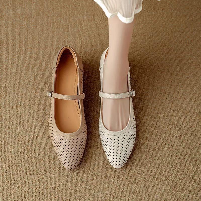 Soft Leather Hollow Small Leather Shoes Summer Thin Hole Shoes with Soft Leather Mother Shoes Soft Sole Mary Jane Single Shoes Women
