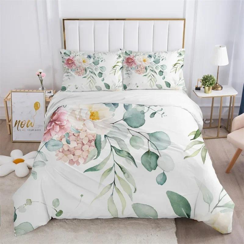 Set Biancheria da Letto Stampato Singolo Lato, Copripiumino Animali Piante Fiori Foglie Copri Piumino Cuscini Copriletti Comodi