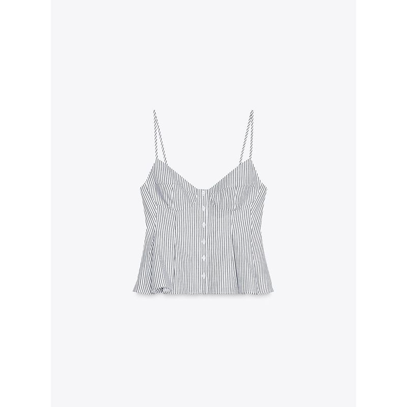 Za2025 Summer New Women Clothes Sexy Sleeveless Small Pleated Poplin Sling Casual Top 2890420 800