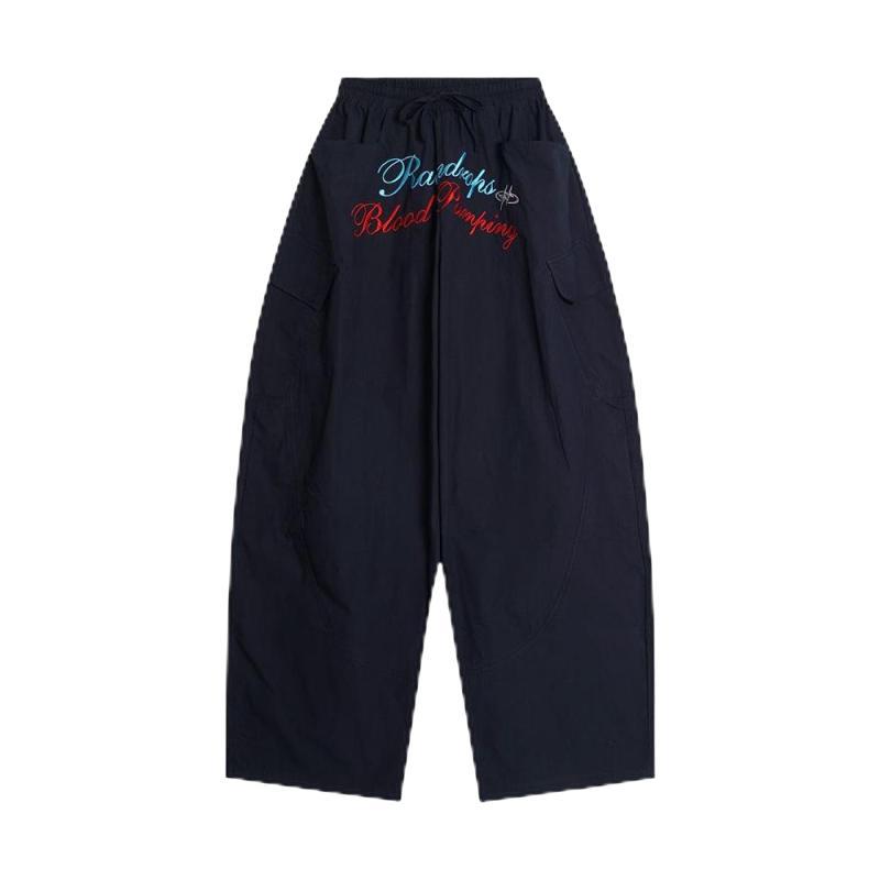

Color Letter Embroidered Paratrooper Pants Men s and Women s Summer Thin Quick-drying Casual Scimitar Pants Cleanfit Wide-leg Trousers S темно-синий