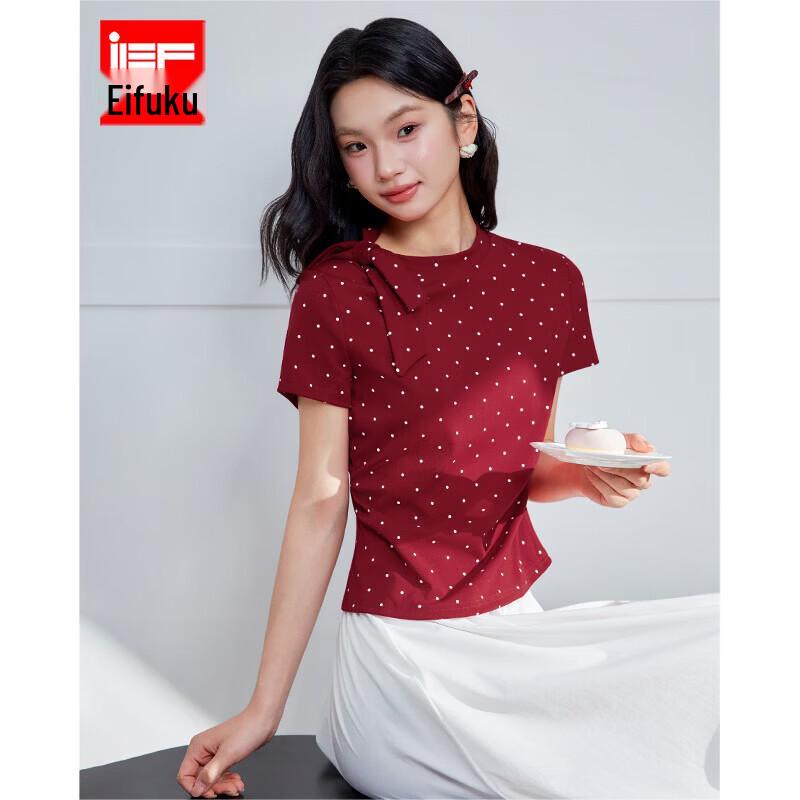 IEF Women s 2026 Summer Polka Dot Bow-knot T-Shirt L