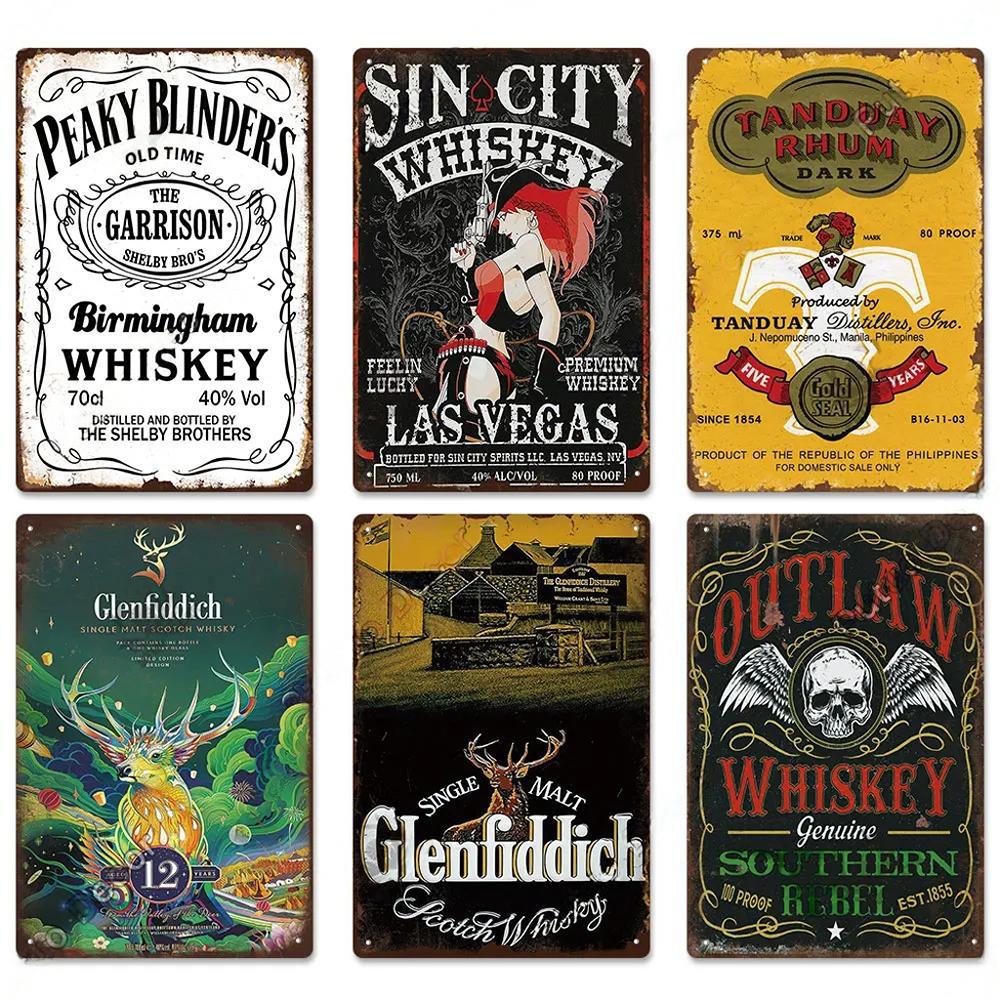 FJ Whisky Affischer Plakett Vintage Metallplåt Dekor Metallskyltar Pin Up-flicka Retro Väggdekoration för Bar Klubb Pub