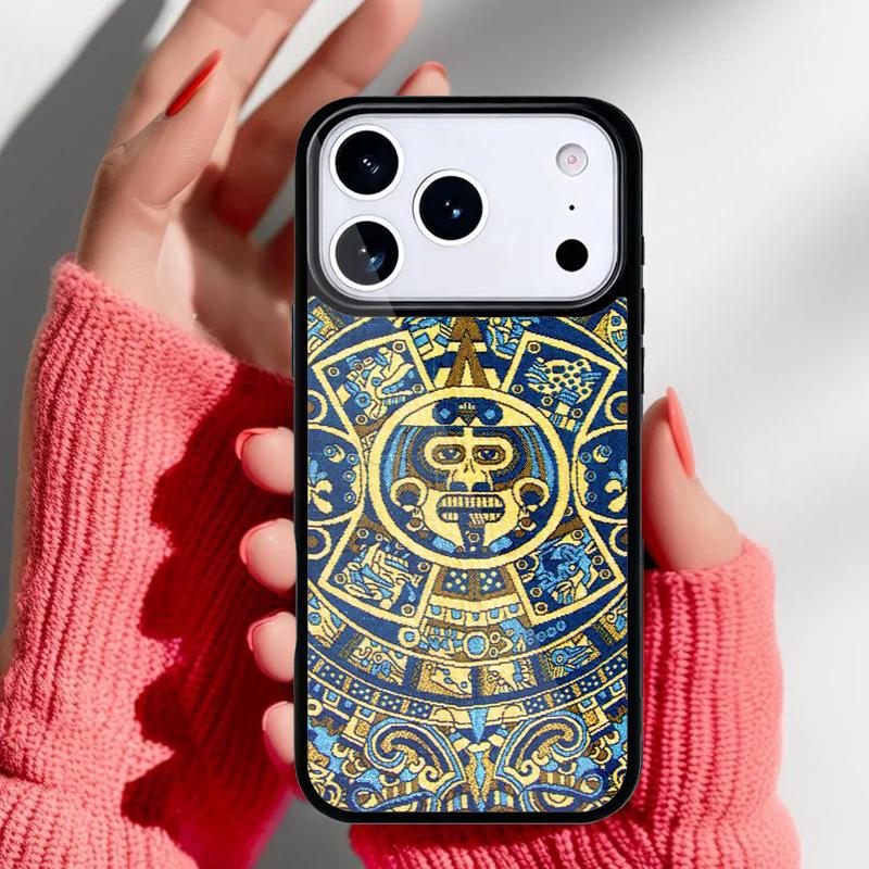 Mayan Calendar Wood Pattern Phone Case for iPhone 17 16 15 14 13 Pro Max Back Cover for 12 11 Pro Coque