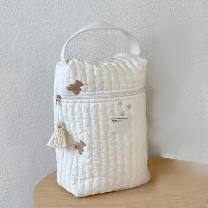 

Портативная сумка для подгузников в коляске, стеганый органайзер для детских подгузников, сумки для мам с вышивкой, аксессуары для малышей, сумка для пеленания, сумка для хранения белый