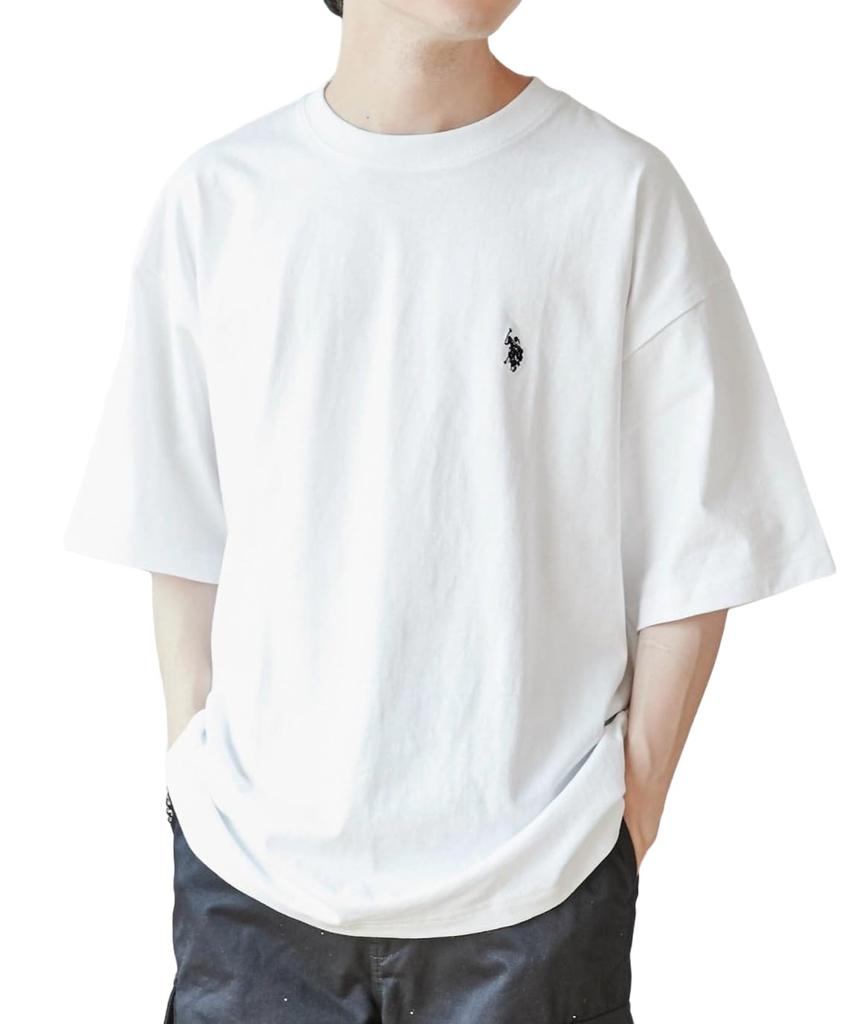 WEGO US POLO with Short Oversized Loose Size White Men's Custom-Made T-Shirt One-Point Embroidery, Sleeve, Silhouette, Fit, Spring, Summer, Autumn,
