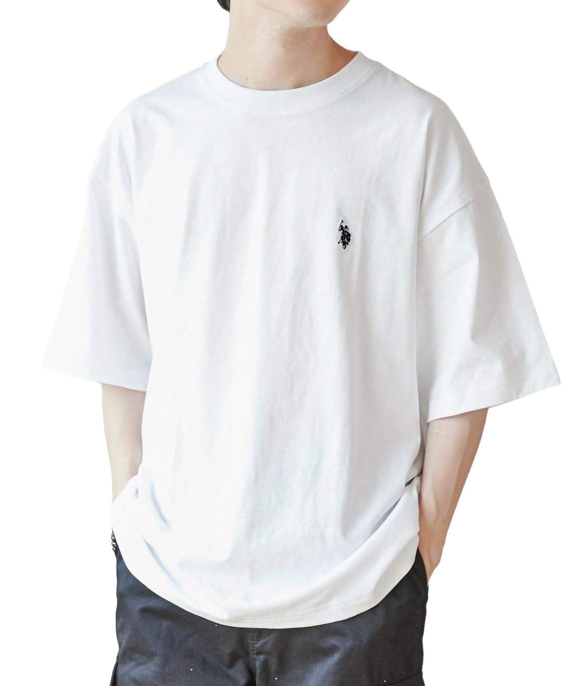 

WEGO US POLO with Short Oversized Loose Size White Men s Custom-Made T-Shirt One-Point Embroidery, Sleeve, Silhouette, Fit, Spring, Summer, Autumn, белый