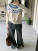 100% Wool Women's Fair Isle Jacquard Sweater - Solid Color, Round Neck, ThickenedVersatile Base Layer